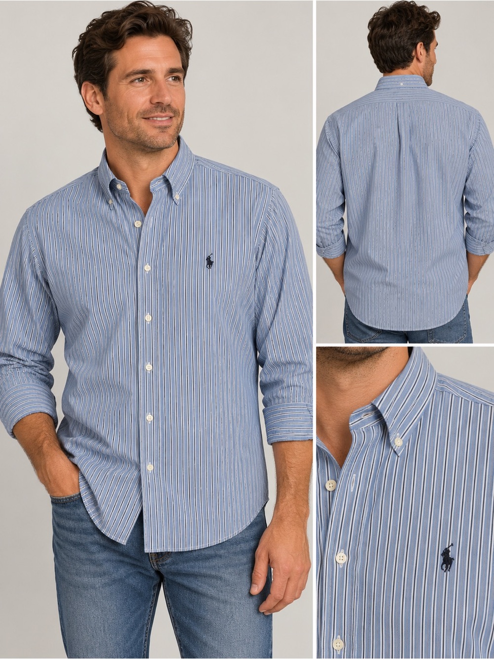 Ralph Lauren Classic Fit Striped Shirt Size 17 32/33 Blue